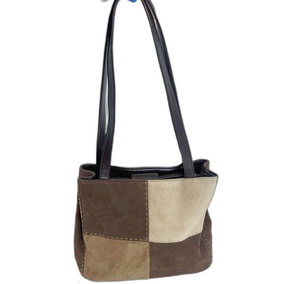 vintage Handbags - Vintage Sonoma Brown and Tan Suede Patchwork Shoulder Bag Purse
